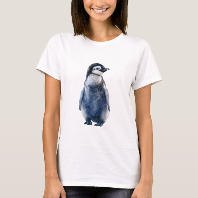 Adorable Blue Galaxy Watercolor Penguin Women T-Shirt (Vorderseite)