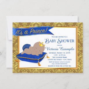 Adorable Blue Gold Ethnic Prince Baby Dusche Einladung