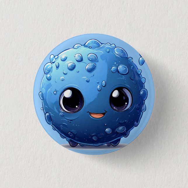 Adorable Blue Lächeln Ball Charakter Button (Vorderseite)