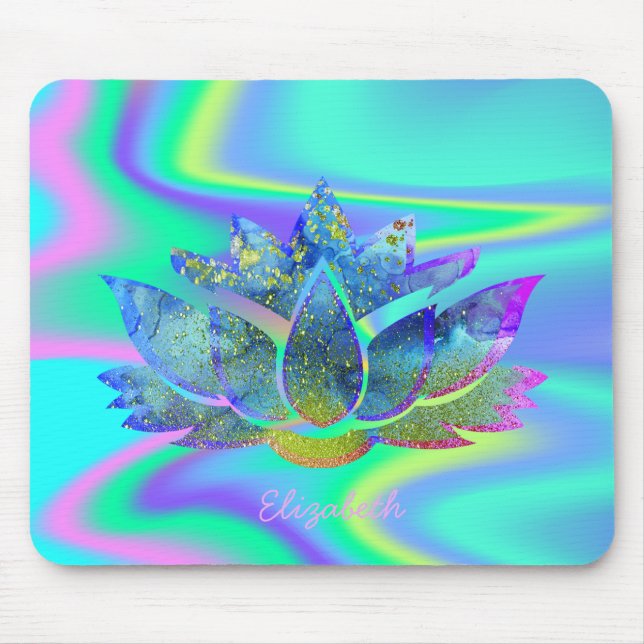 Adorable Blue Lotus, Holografischer Regenbogen Mousepad (Vorne)