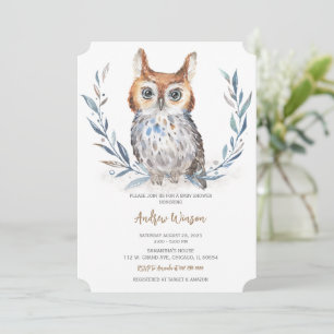 Adorable Blue Owl Baby Dusche Einladung