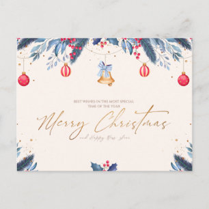 Adorable Blue Red Ornament Weihnachten Postkarte