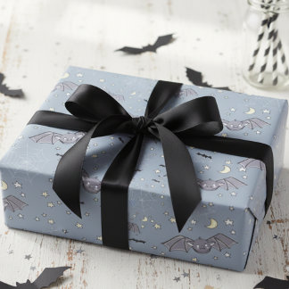 Adorable Blue Spookoky Niedliche Fledermäuse Hallo Geschenkpapier