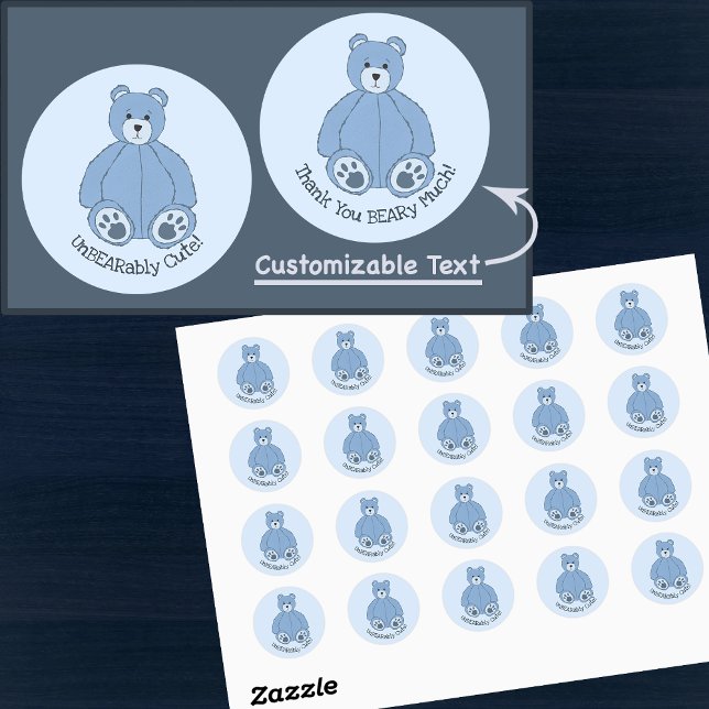 Adorable Blue Teddy Bear Runder Aufkleber (Von Creator hochgeladen)