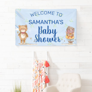Adorable Blue Watercolor Bears Boy Baby Dusche Banner