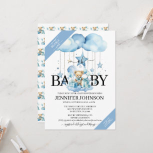 Adorable Blue Watercolor Teddy Bear Baby Dusche Einladung