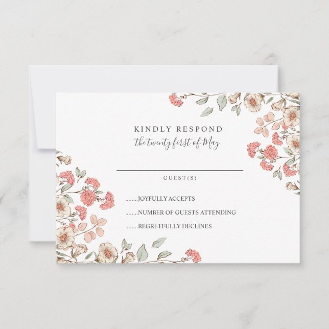 Adorable Blush Blume Hochzeit RSVP (Vorderseite)
