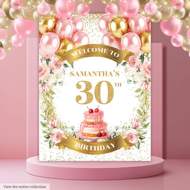 Adorable Blush Gold Party Banner zum 30. Geburtsta Wandteppich (Adorable 30th Birthday Blush Gold Party Banner)