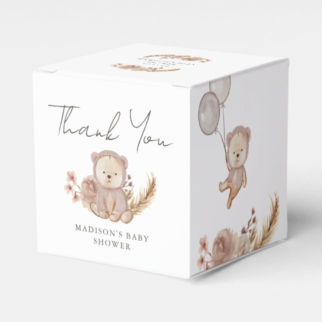 Adorable Boho Botanical Sweet Bear Baby Dusche Geschenkschachtel (Vorderseite)