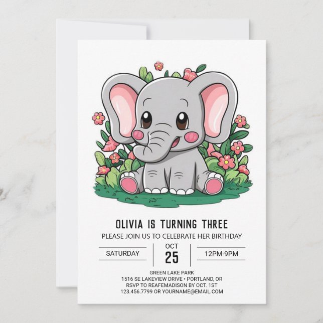 Adorable Boho Elephant Digital Geburtstag Einladung (Vorderseite)