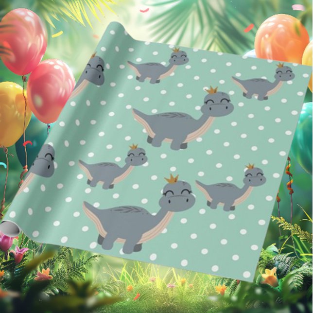 Adorable Boho Green Dinosaur Party Geschenkpapier (Transform your gifts with our adorable Boho green dinosaur party wrapping paper!)