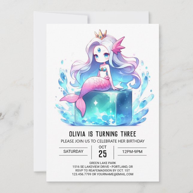 Adorable Boho Mermaid Birthday Einladung (Vorderseite)