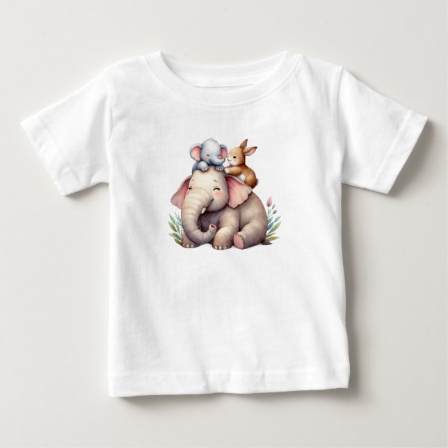 Adorable Boho Shirt for Babies | Elephant & Bunny  (Vorderseite)