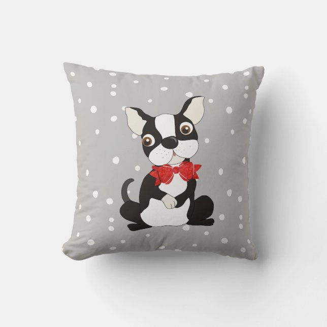 Adorable Boston Terrier in Bow-Krawatte Kissen (Vorderseite)