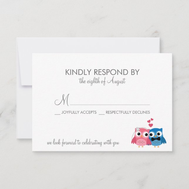 Adorable Bridge and Groom Owls Wedding RSVP Card Karte (Vorderseite)