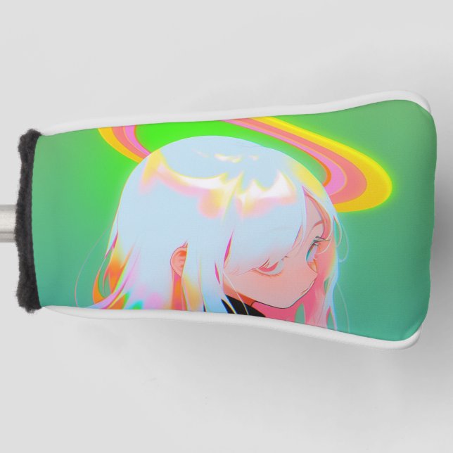 Adorable Bright Neon Halo Anime Girl Golf Headcover (Vorderseite)