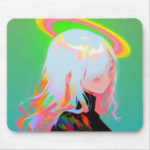 Adorable Bright Neon Halo Anime Girl Mousepad