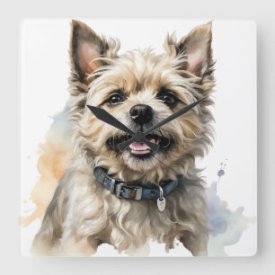 ADORABLE BROWN CAIRN TERRIER DOG QUADRATISCHE WANDUHR