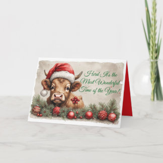 Adorable Brown Calf Christmas Card -Customize it! Feiertagskarte