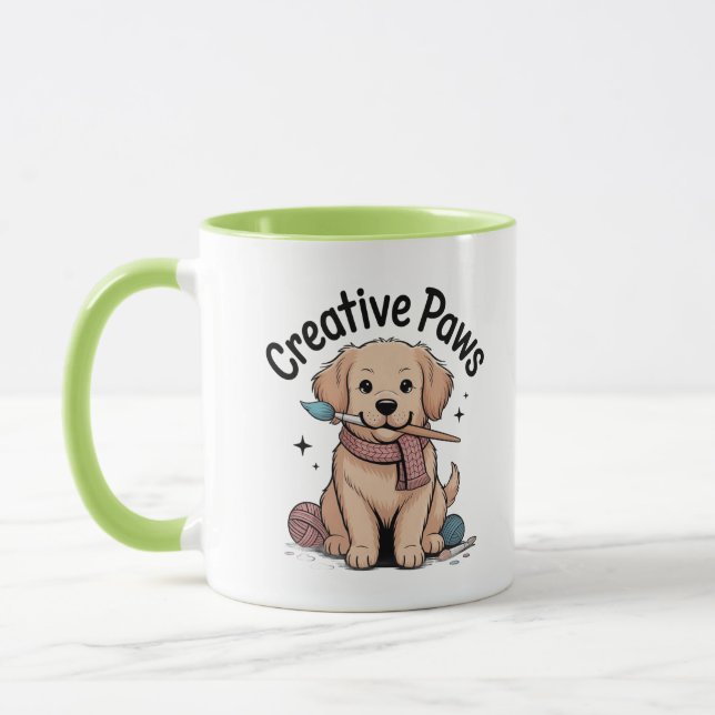 Adorable Brown Dog Artist Yarn Brush Creative Paws Tasse (Links)