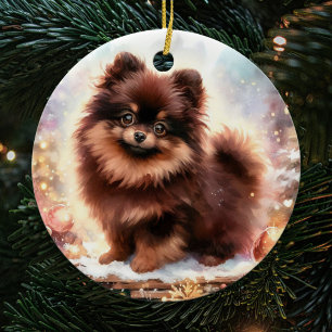Adorable Brown Spitz Wasserfarbe Weihnachten Keramik Ornament