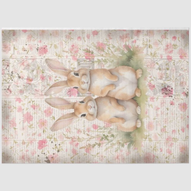 Adorable Brown Spring Hütte Bunnies Decoupage Seidenpapier (Vorderseite)