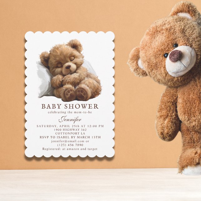 Adorable Brown Teddy Bear Sleeping Baby Dusche Einladung (Von Creator hochgeladen)