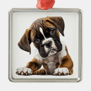 ADORABLE BROWN & WHITE BOXER PUPPIERHUND ORNAMENT AUS METALL