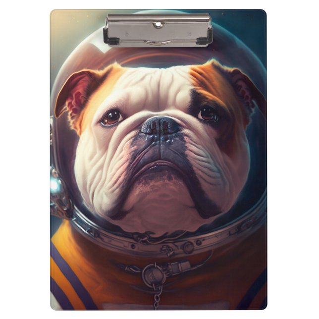 Adorable Bulldog Astronautin Klemmbrett (Vorderseite)