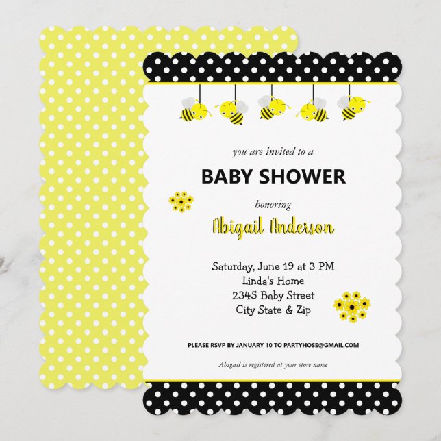 Adorable Bumble Bee Baby Dusche Einladung (Vorne/Hinten)