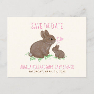 Adorable Bunnies Girl Babydusche Save the Date Ankündigungspostkarte
