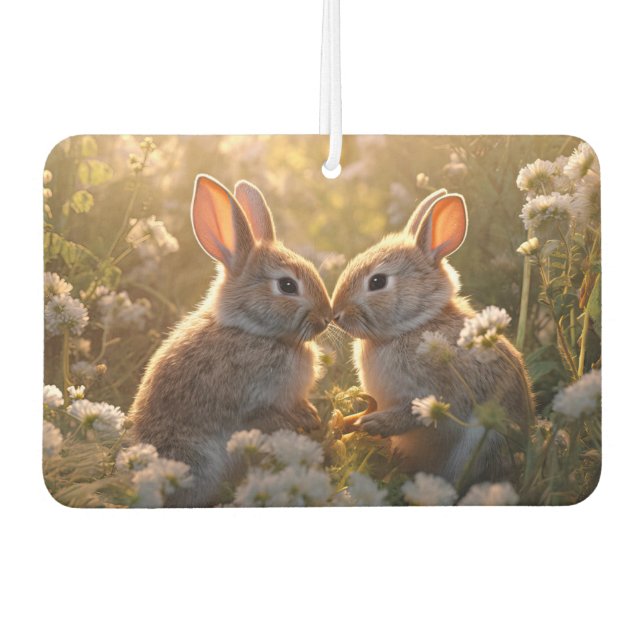 Adorable Bunnies im Frühlingswiese-Design Autolufterfrischer (Vorderseite)