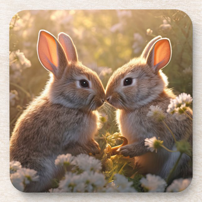 Adorable Bunnies im Frühlingswiese-Design Getränkeuntersetzer (Vorderseite)