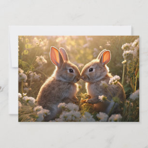 Adorable Bunnies im Frühlingswiese-Design Karte