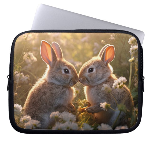 Adorable Bunnies im Frühlingswiese-Design Laptopschutzhülle (Vorderseite)