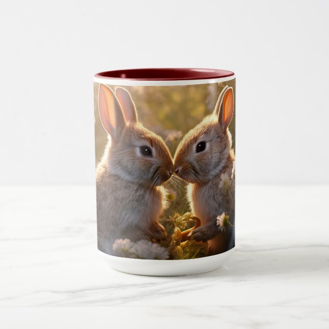 Adorable Bunnies im Frühlingswiese-Design Tasse (Zentrum)