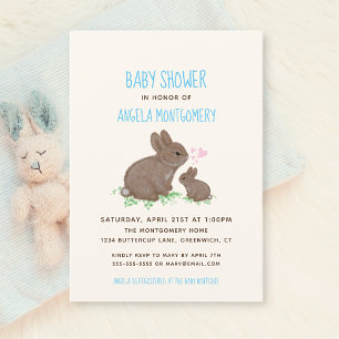 Adorable Bunnies mit Hearts Boy Baby Dusche Einladung