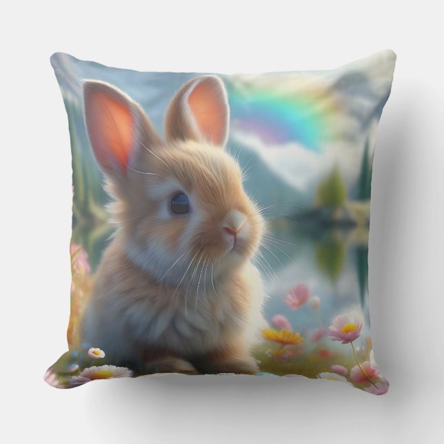 Adorable Bunny an einem verzauberten See Kissen (Vorderseite)