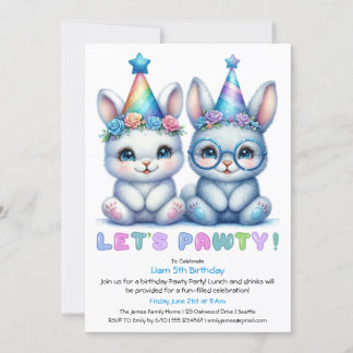 Adorable Bunny Birthday Einladung - Blauer Glitzer