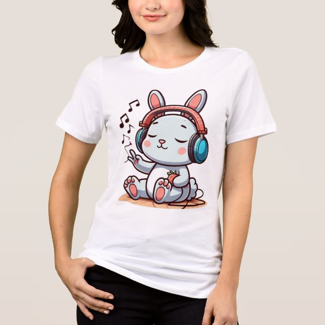 Adorable Bunny Enjoying Music with Headphones Tri-Blend Shirt (Vorderseite)