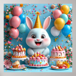 Adorable Bunny feiert Geburtstag Poster