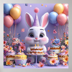 Adorable Bunny feiert Geburtstag Poster
