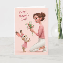 Adorable Bunny Gives Flowers for Mother’s Day Card Karte