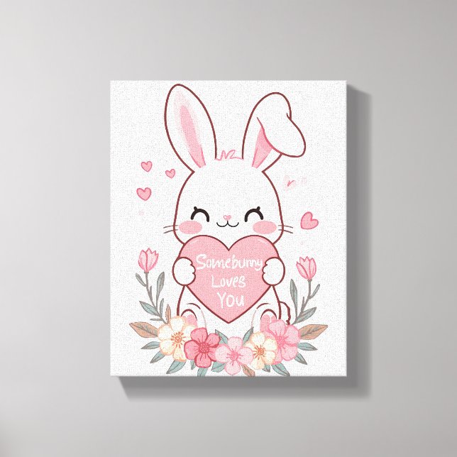 Adorable Bunny mit Liebe Herz Leinwanddruck (Vorderseite)