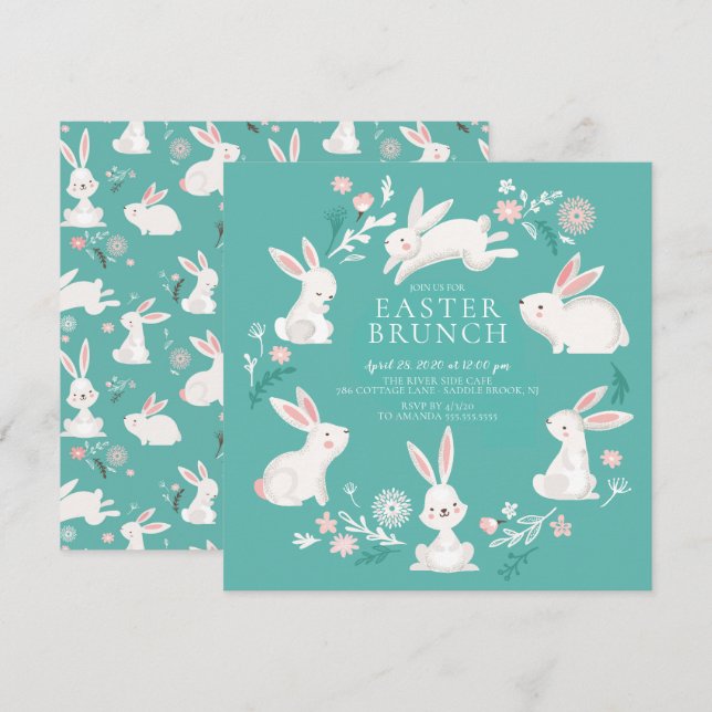 Adorable Bunny Party Osterfest Einladung (Vorne/Hinten)