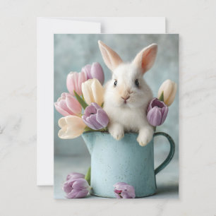Adorable Bunny Peeking von einem Pitcher des Tulip Postkarte