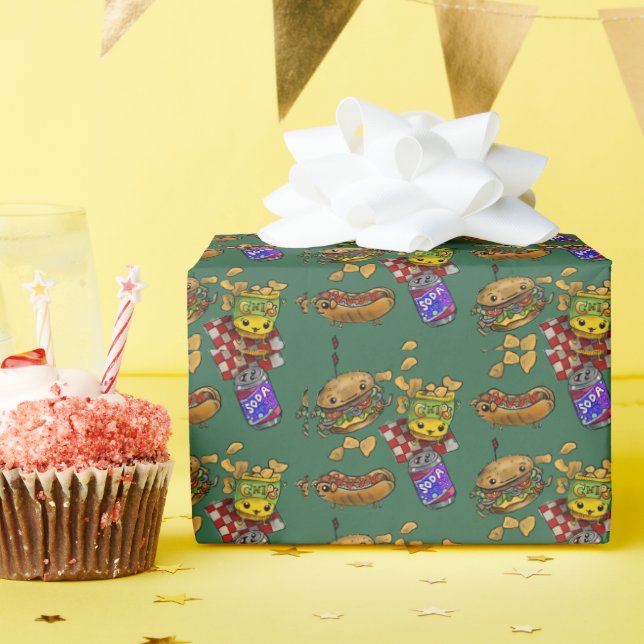Adorable Burgers and Hunde Geschenkpapier (Geburtstagsparty)
