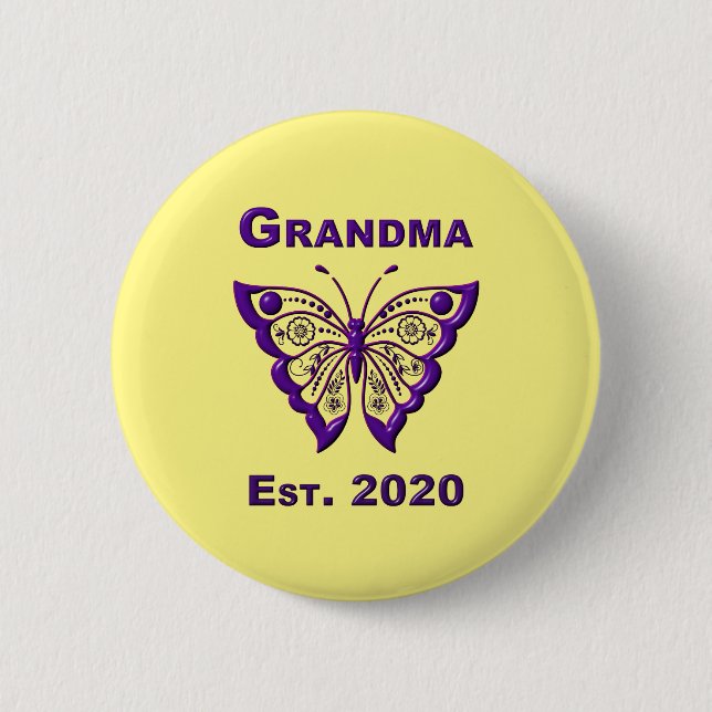 Adorable Butterfly Oma "Est 2020" Button (Vorderseite)
