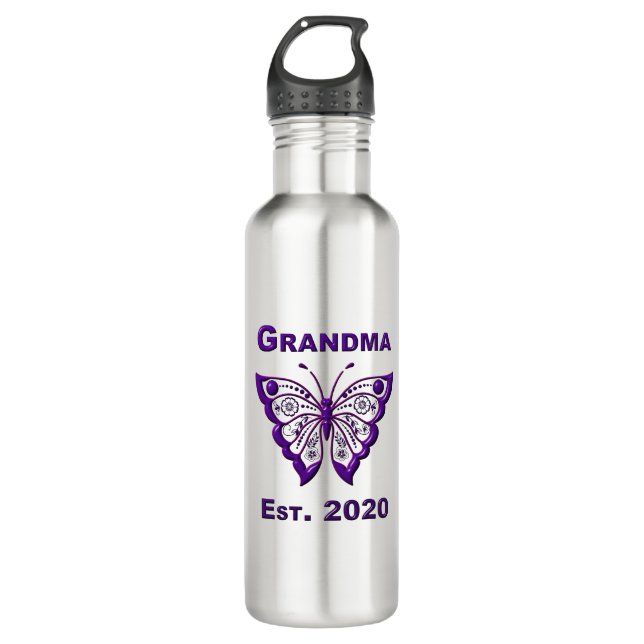 Adorable Butterfly Oma "Est 2020" Edelstahlflasche (Vorderseite)