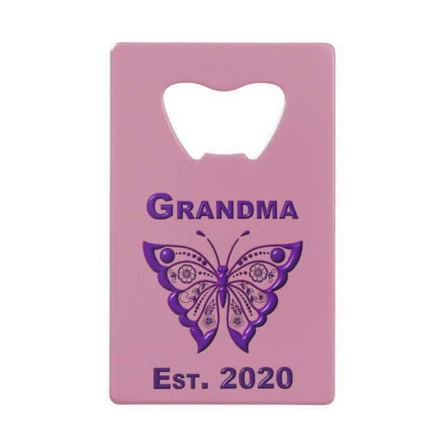 Adorable Butterfly Oma "Est 2020" Geldbeutel Flaschenöffner (Vorderseite)